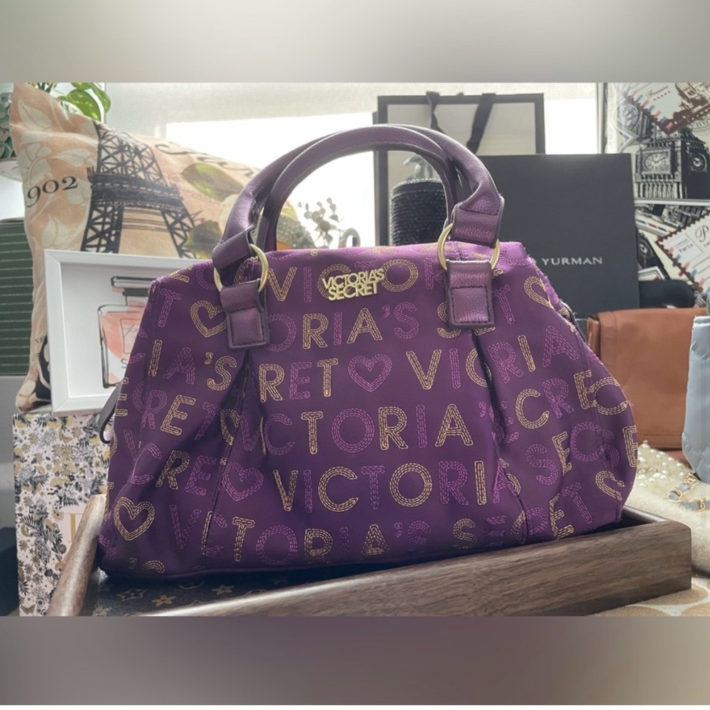 Victoria Secret Purple Satchel with Gold-Toned Hardware